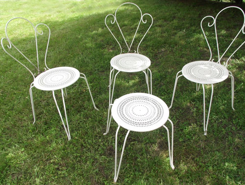 VINTAGE FRENCH GARDEN CHAIRS AND STOOL